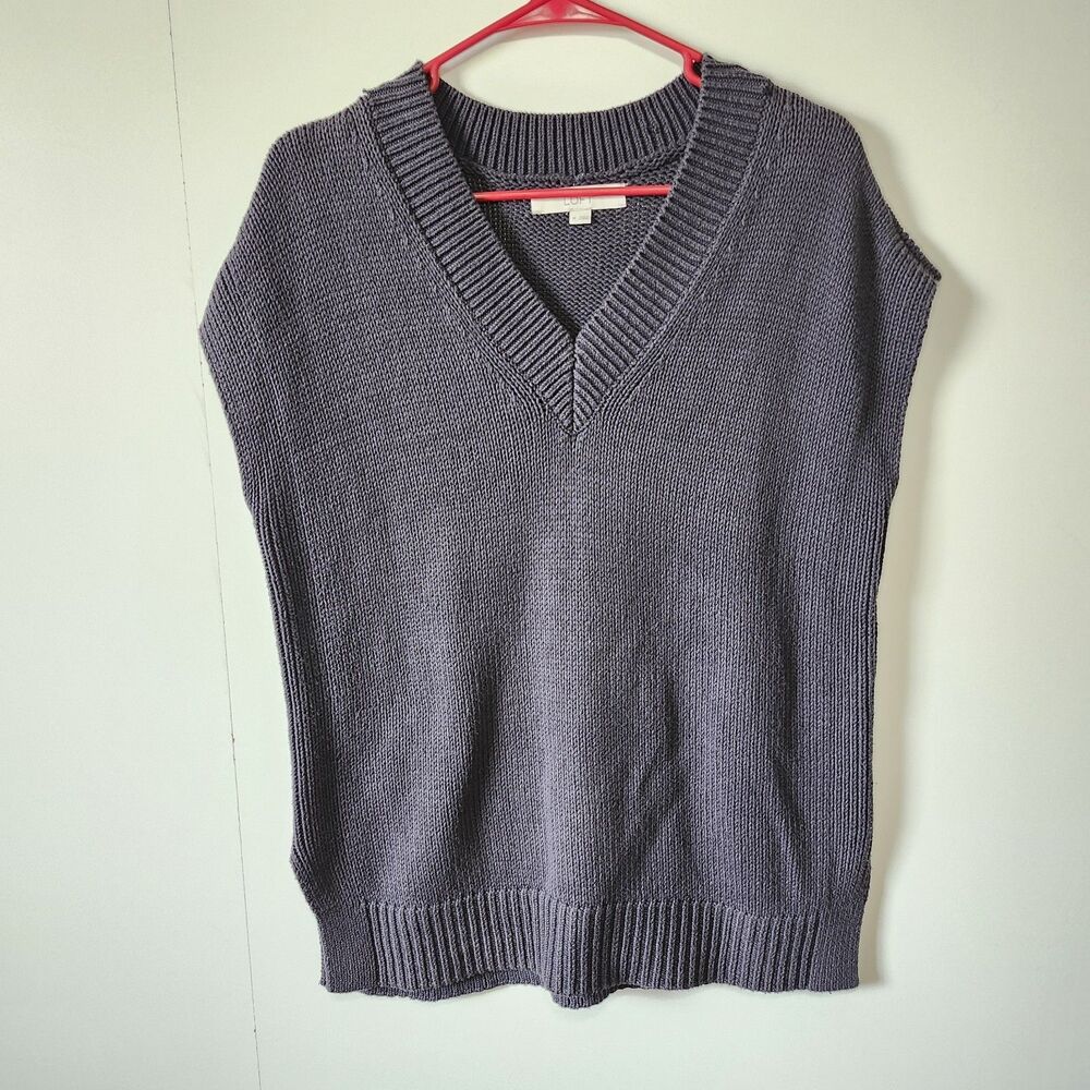 LOFT Womens Medium Gray Sweater Vest V Neck Sleeveless Cotton Blend Knit
